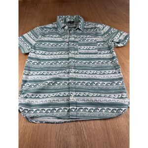 Forever 21 Men’s Button Up Shirt L Green White Wave Print Casual